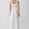 Vivian Tie Waist Embroidered Pant – White