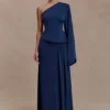 Vivica Slinky Gathered Maxi Skirt – Midnight Navy