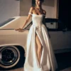 Willow Off Shoulder Satin Maxi Gown – White