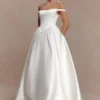 Willow Off Shoulder Satin Maxi Gown – White