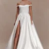 Willow Off Shoulder Satin Maxi Gown – White