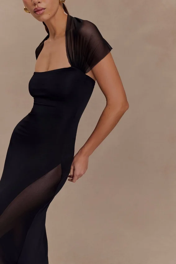 Wyatt Slinky And Mesh Maxi Dress – Black Wyatt Slinky And Mesh Maxi Dress – Black