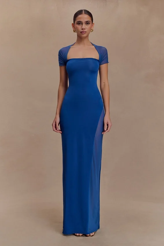 Wyatt Slinky And Mesh Maxi Dress – Cobalt Blue Wyatt Slinky And Mesh Maxi Dress – Cobalt Blue