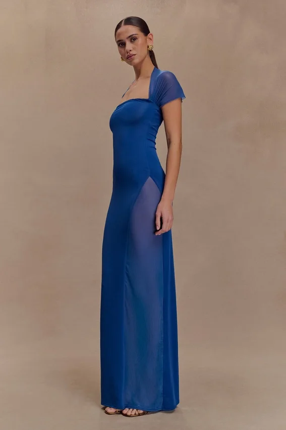 Wyatt Slinky And Mesh Maxi Dress – Cobalt Blue Wyatt Slinky And Mesh Maxi Dress – Cobalt Blue