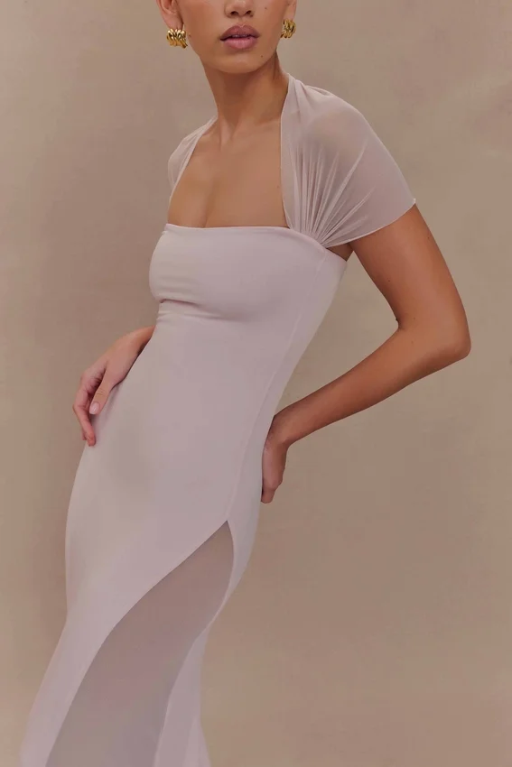 Wyatt Slinky And Mesh Maxi Dress – Pale Pink Wyatt Slinky And Mesh Maxi Dress – Pale Pink