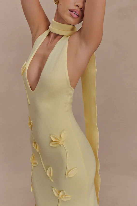 Wynn Floral Knit Midi Dress – Lemon Wynn Floral Knit Midi Dress – Lemon