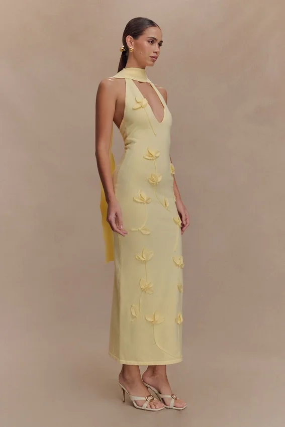 Wynn Floral Knit Midi Dress – Lemon Wynn Floral Knit Midi Dress – Lemon