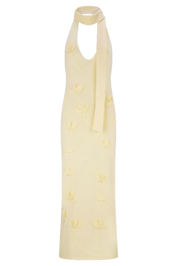 Wynn Floral Knit Midi Dress – Lemon Wynn Floral Knit Midi Dress – Lemon