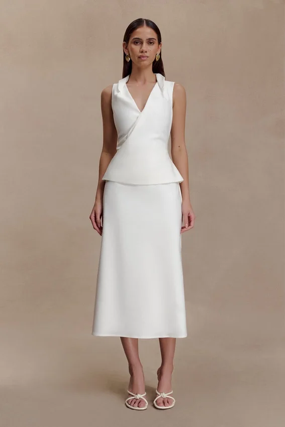 Yanina Cotton Halter Midi Dress – White Yanina Cotton Halter Midi Dress – White