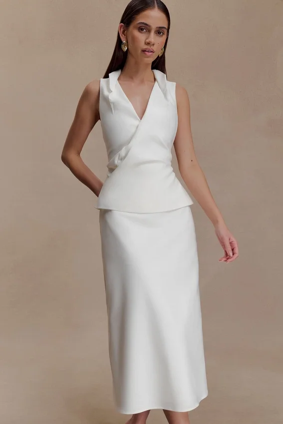 Yanina Cotton Halter Midi Dress – White Yanina Cotton Halter Midi Dress – White