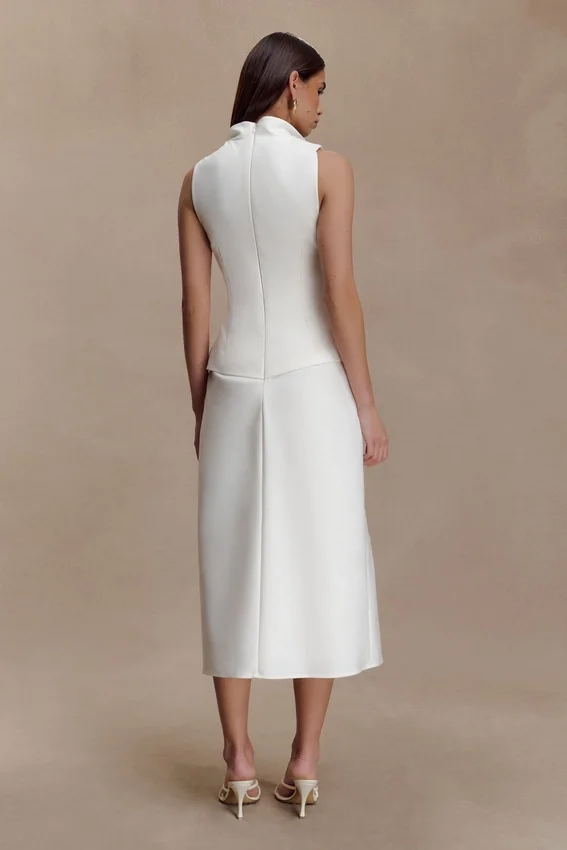 Yanina Cotton Halter Midi Dress – White Yanina Cotton Halter Midi Dress – White