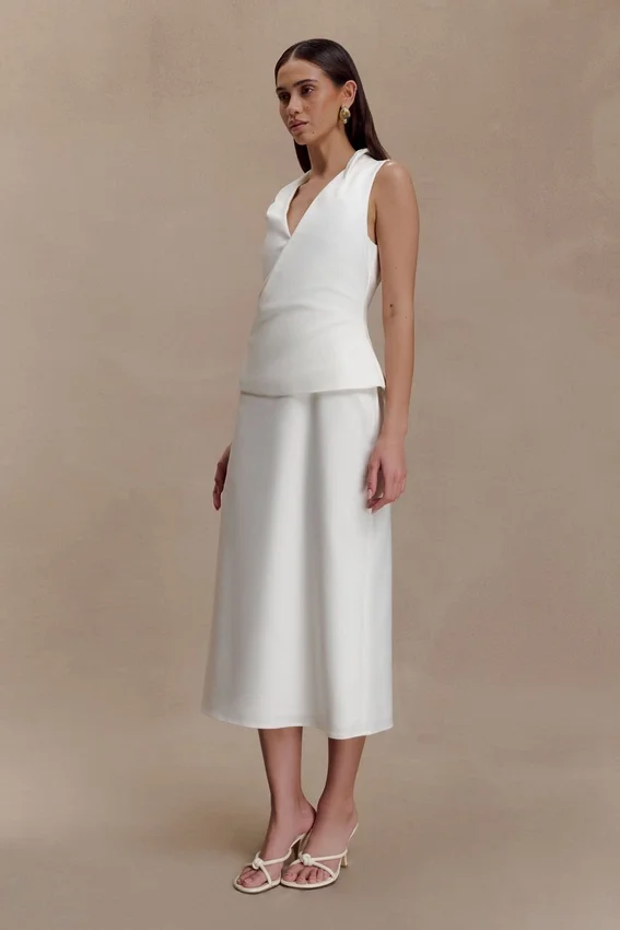 Yanina Cotton Halter Midi Dress – White Yanina Cotton Halter Midi Dress – White