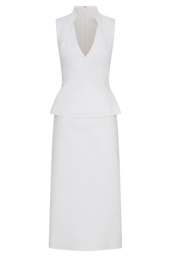 Yanina Cotton Halter Midi Dress – White Yanina Cotton Halter Midi Dress – White