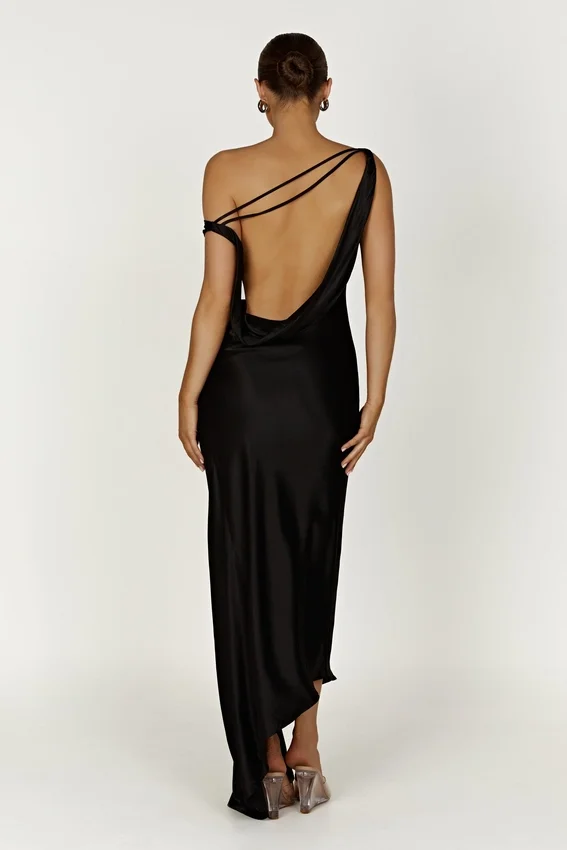 Yvette Slip Maxi Dress With Asymmetrical Hem – Black Yvette Slip Maxi Dress With Asymmetrical Hem – Black