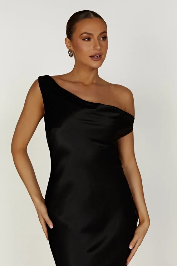 Yvette Slip Maxi Dress With Asymmetrical Hem – Black Yvette Slip Maxi Dress With Asymmetrical Hem – Black