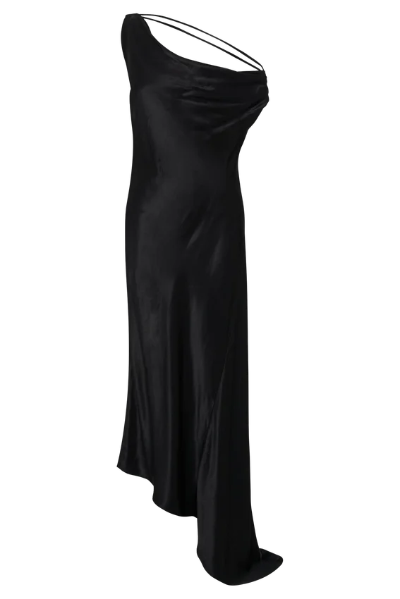 Yvette Slip Maxi Dress With Asymmetrical Hem – Black Yvette Slip Maxi Dress With Asymmetrical Hem – Black