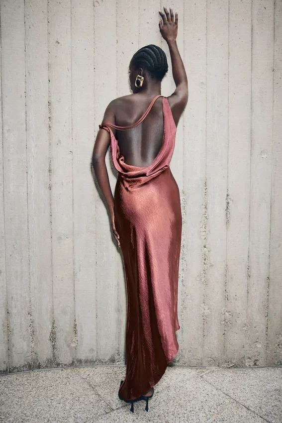 Yvette Slip Maxi Dress With Asymmetrical Hem – Brown Cherry Yvette Slip Maxi Dress With Asymmetrical Hem – Brown Cherry
