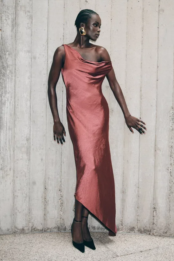 Yvette Slip Maxi Dress With Asymmetrical Hem – Brown Cherry Yvette Slip Maxi Dress With Asymmetrical Hem – Brown Cherry