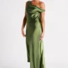 Yvette Slip Maxi Dress With Asymmetrical Hem – Emerald