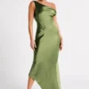 Yvette Slip Maxi Dress With Asymmetrical Hem – Emerald