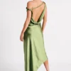 Yvette Slip Maxi Dress With Asymmetrical Hem – Emerald