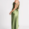 Yvette Slip Maxi Dress With Asymmetrical Hem – Emerald