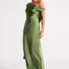 Yvette Slip Maxi Dress With Asymmetrical Hem – Emerald