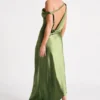 Yvette Slip Maxi Dress With Asymmetrical Hem – Emerald