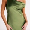 Yvette Slip Maxi Dress With Asymmetrical Hem – Emerald