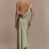 Yvette Slip Maxi Dress With Asymmetrical Hem – Sage