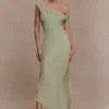 Yvette Slip Maxi Dress With Asymmetrical Hem – Sage