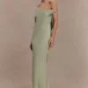 Yvette Slip Maxi Dress With Asymmetrical Hem – Sage
