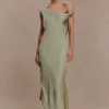 Yvette Slip Maxi Dress With Asymmetrical Hem – Sage