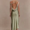 Yvette Slip Maxi Dress With Asymmetrical Hem – Sage