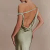 Yvette Slip Maxi Dress With Asymmetrical Hem – Sage
