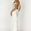 Yvette Slip Maxi Dress With Asymmetrical Hem – White