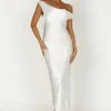 Yvette Slip Maxi Dress With Asymmetrical Hem – White