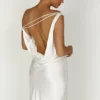 Yvette Slip Maxi Dress With Asymmetrical Hem – White