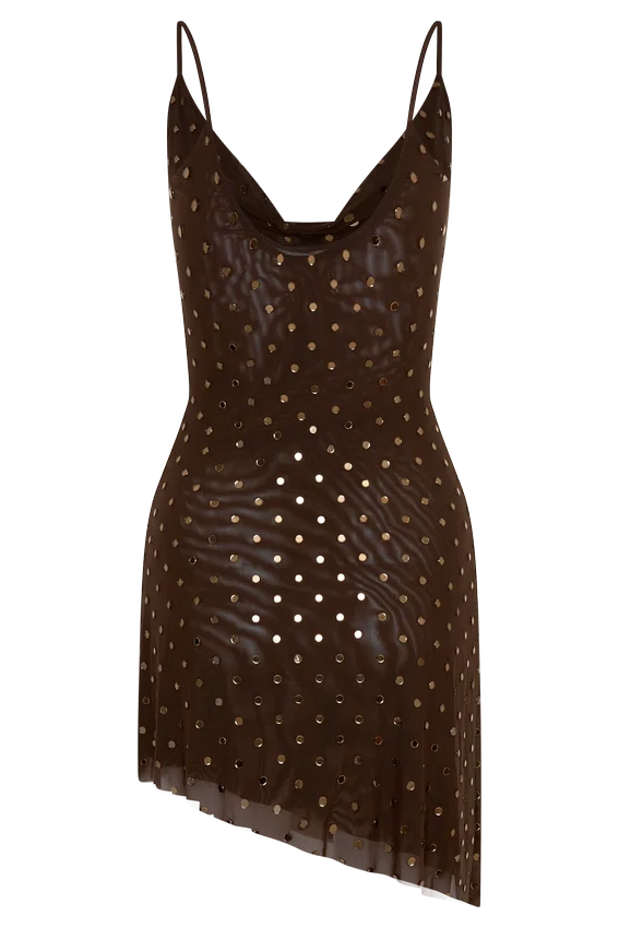 Zahra Diamante Cowl Mini Dress – Chocolate Zahra Diamante Cowl Mini Dress – Chocolate