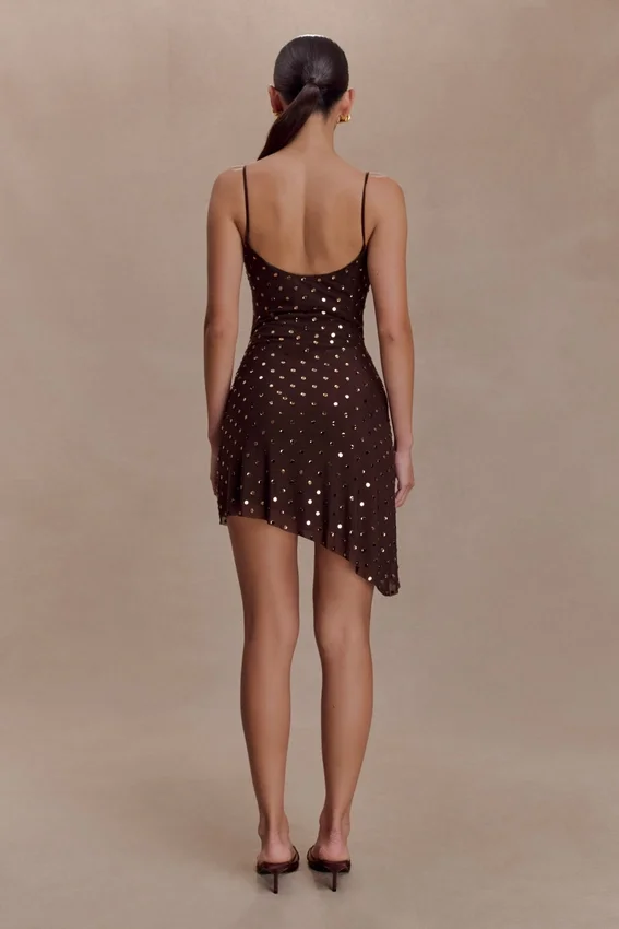 Zahra Diamante Cowl Mini Dress – Chocolate Zahra Diamante Cowl Mini Dress – Chocolate