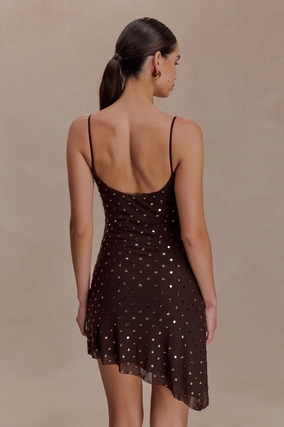 Zahra Diamante Cowl Mini Dress – Chocolate Zahra Diamante Cowl Mini Dress – Chocolate