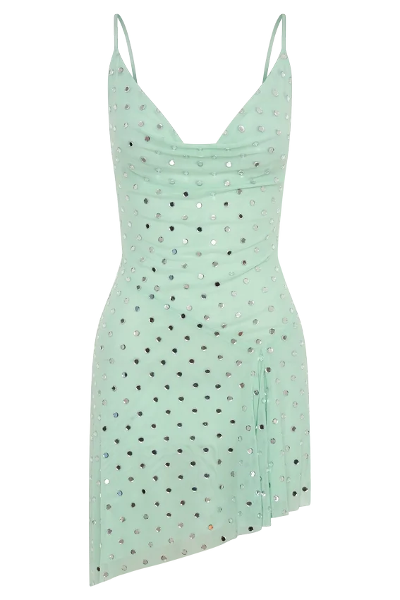 Zahra Diamante Cowl Mini Dress – Mint Zahra Diamante Cowl Mini Dress – Mint