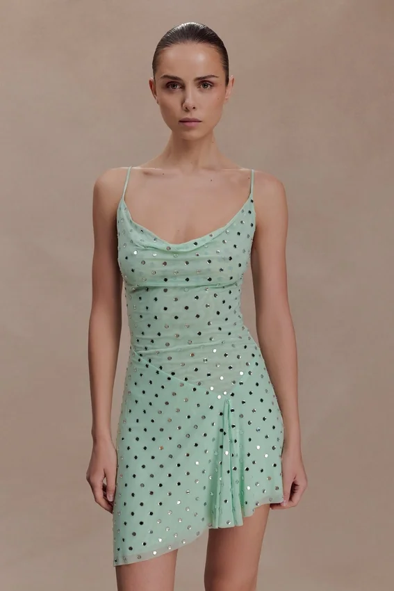 Zahra Diamante Cowl Mini Dress – Mint Zahra Diamante Cowl Mini Dress – Mint