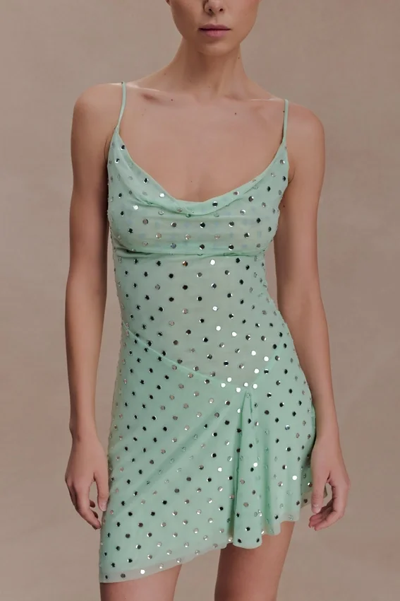 Zahra Diamante Cowl Mini Dress – Mint Zahra Diamante Cowl Mini Dress – Mint