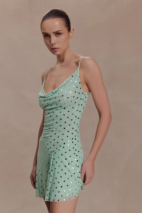 Zahra Diamante Cowl Mini Dress – Mint Zahra Diamante Cowl Mini Dress – Mint