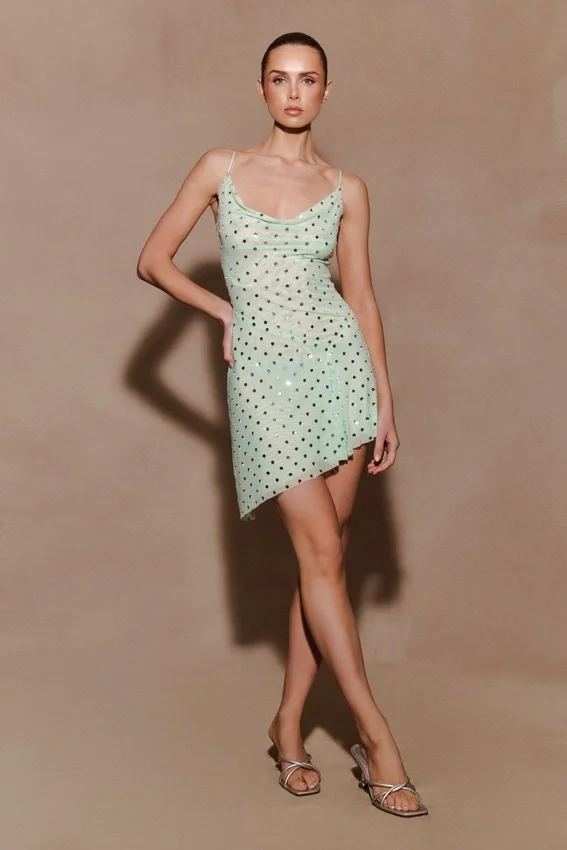 Zahra Diamante Cowl Mini Dress – Mint Zahra Diamante Cowl Mini Dress – Mint