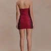 Zander Hand Beaded Strapless Mini Dress – Red Ombre