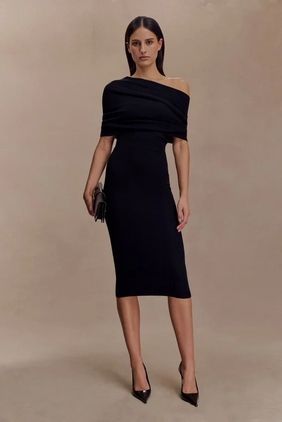Zandie Cashmere Blend Knit Midi Dress – Black Zandie Cashmere Blend Knit Midi Dress – Black