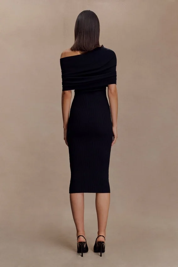 Zandie Cashmere Blend Knit Midi Dress – Black Zandie Cashmere Blend Knit Midi Dress – Black