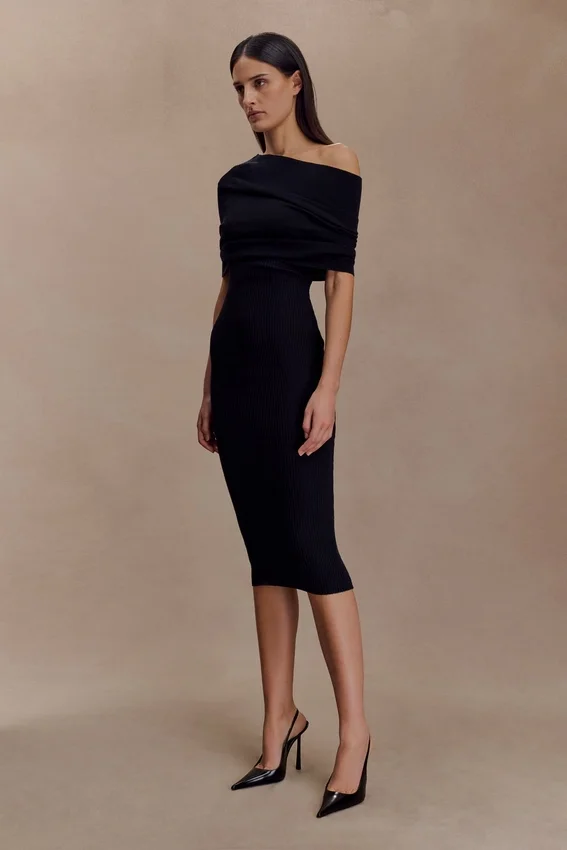 Zandie Cashmere Blend Knit Midi Dress – Black Zandie Cashmere Blend Knit Midi Dress – Black